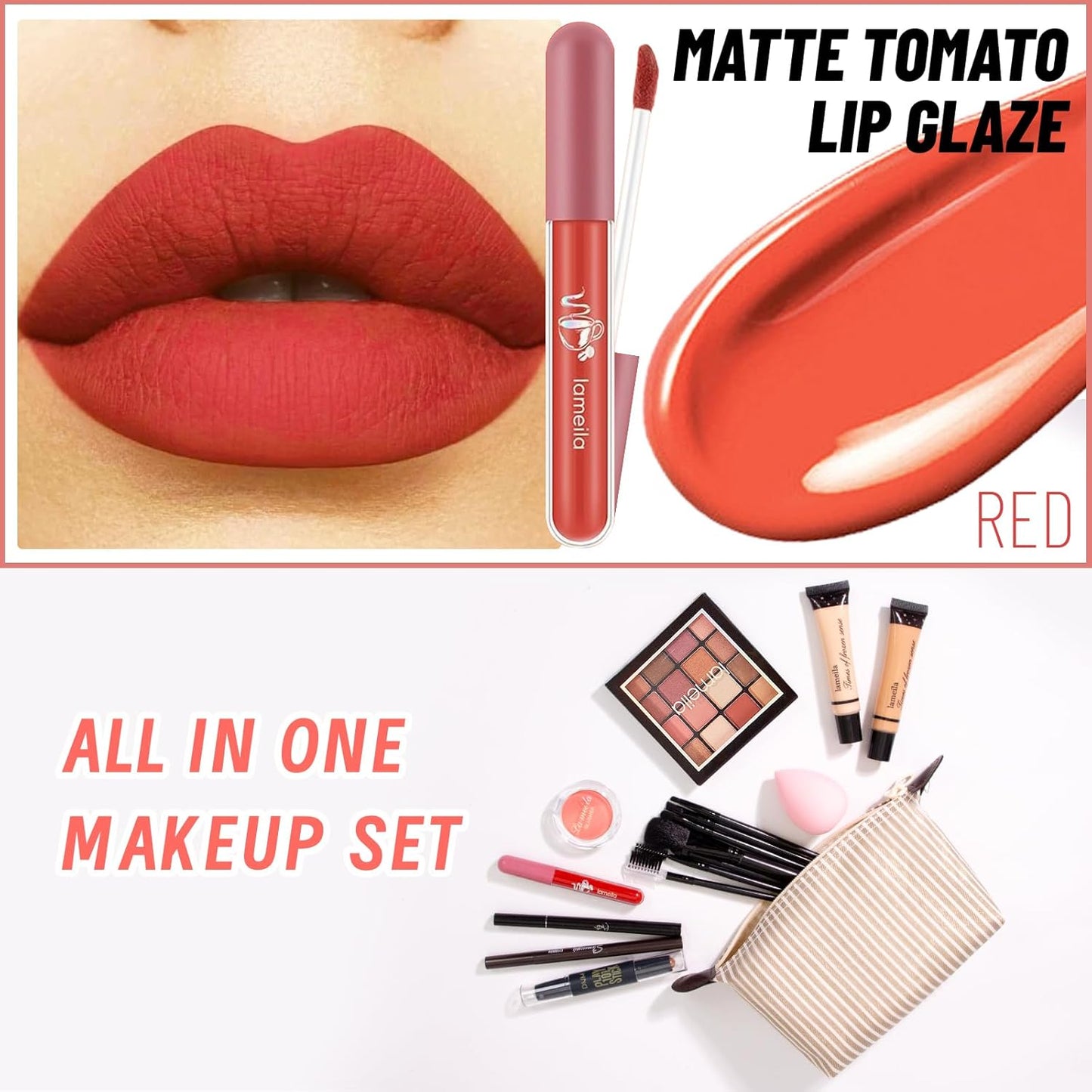 Makeup Set for Girls Teens Women, Full Face Makeup Kit, Travel Makeup Kit, Makeup Present Set, Eyeshadow Foundation, Blusher Counter Stick, Pencil Eyeliner Lip Gloss, Makeup Brushes Sponge Bag