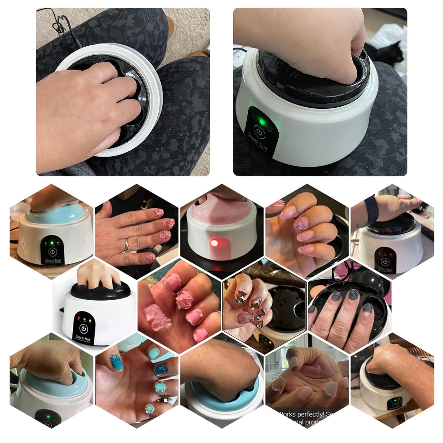 Electric Nail Soaking Bowl, Nail Soak off Bowl Manicure Nail Soaker with Color Cuticle Pusher for Gel Acrylic Nail Remover