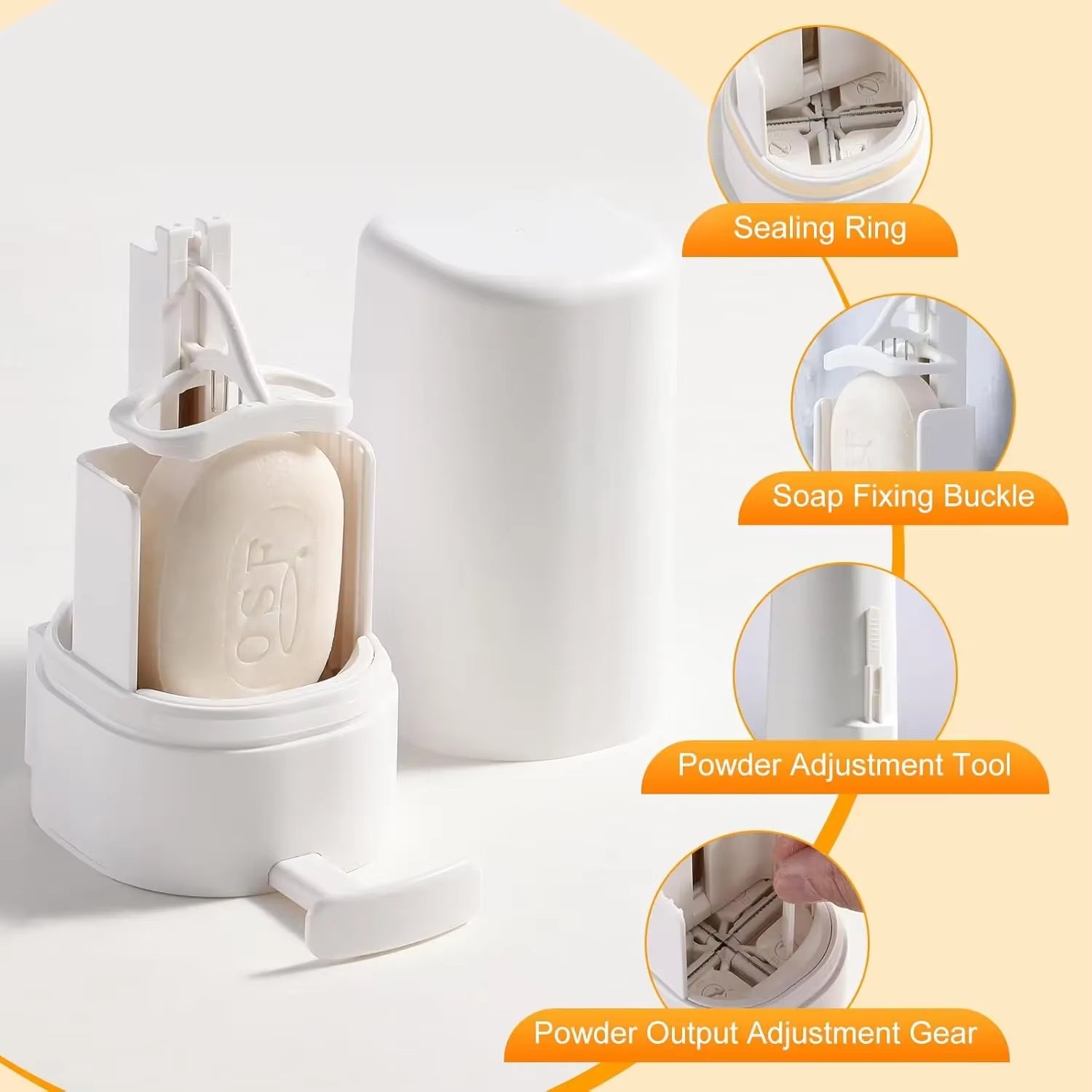 Grinding Soap Box, Leakproof Soapy Bar Crusher Holder for Hand Washing, Refillable Soap Grinder for Kitchen, Bathroom, Toilet